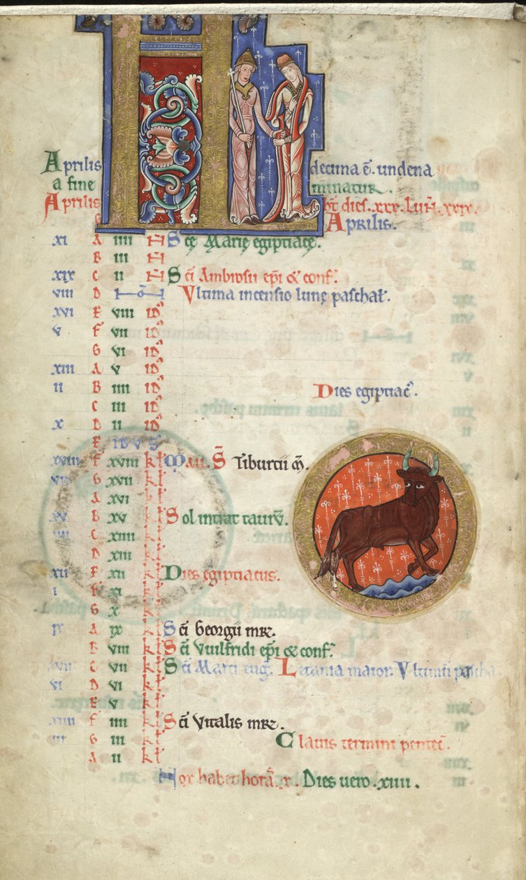 MS Hunter 229 f.2v April, Hunterian Psalter, n. 1170 (kynä ja muste, ja tempera vellum) tekijältä English School