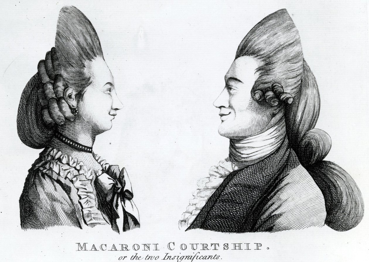 Macaroni Courtship, or the Two Insignificants, julkaisija M. Darly, 1772 (mezzotint) tekijältä English School