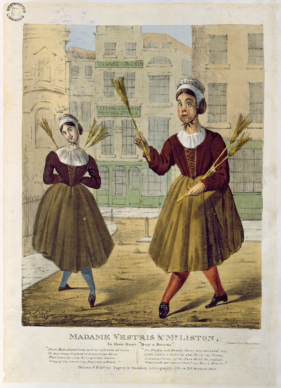 Madame Vestris ja herra Liston duetossaan Buy a Broom, pub. kirjoittanut Ingrey & Madeley, 1826 tekijältä English School