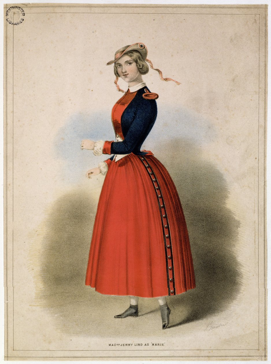 Mademoiselle Jenny Lind (1820-87) hahmona Marie, n. 1847 tekijältä English School