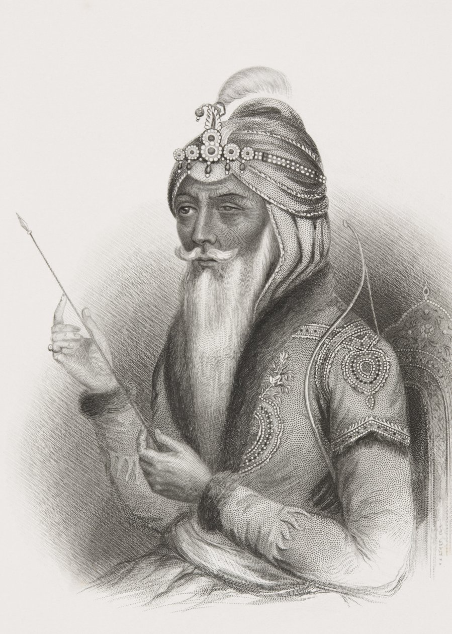Maharaja Ranjit Singh, "Gallery of Historical Portraits" -julkaisusta, julkaistu noin 1880 tekijältä English School