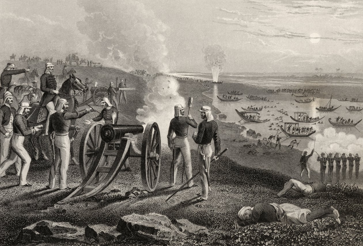 Majuri Eyre ajoi Oude-kapinallisia Allahabadista vuonna 1857, vuonna 1858 julkaistusta "Intian kapinan historiasta" tekijältä English School