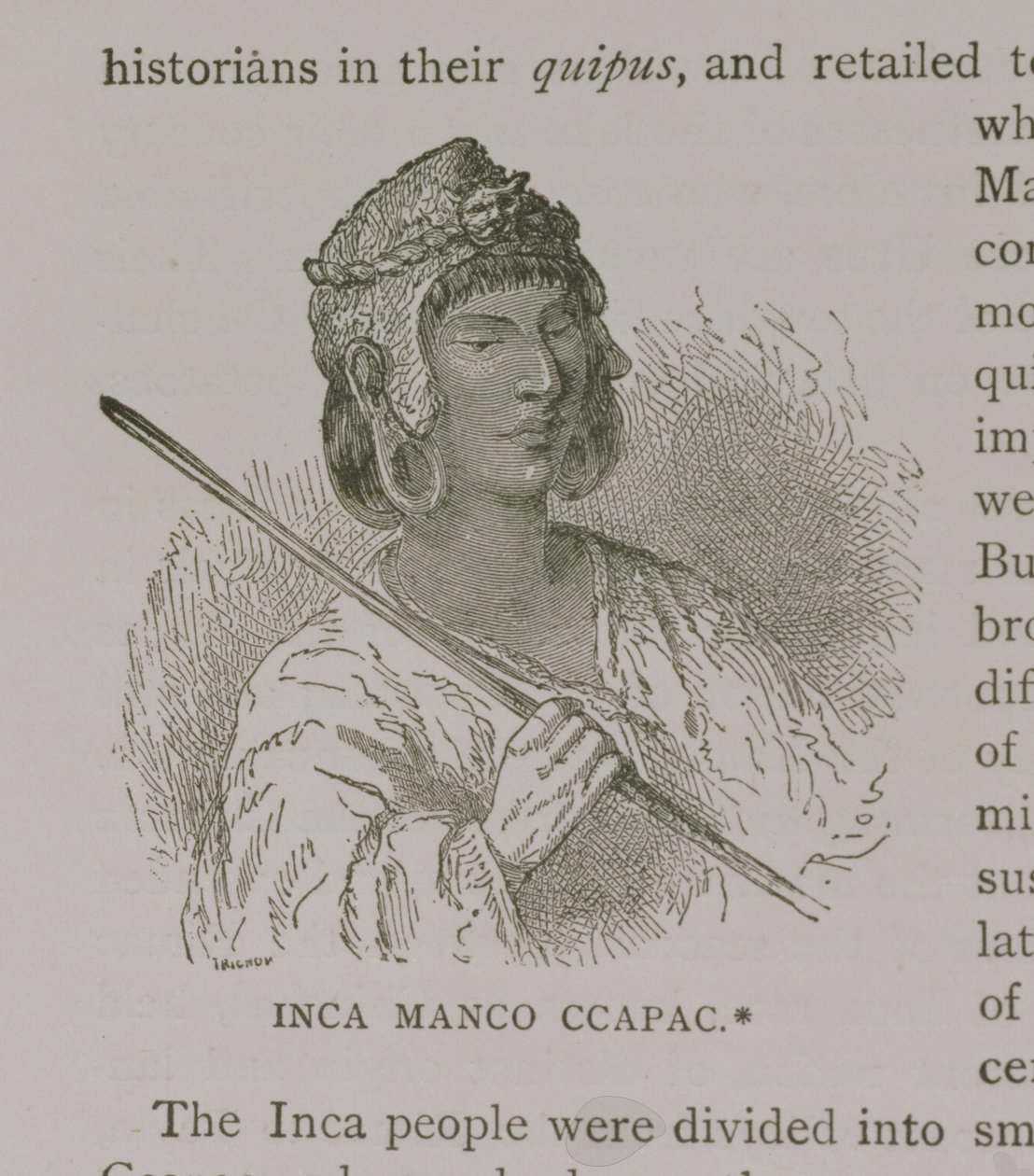 Manco Capac (n. 1200 jKr), julkaisusta "Narrative and Critical History of America", pub. vuonna 1889 (kaiverrus) tekijältä English School