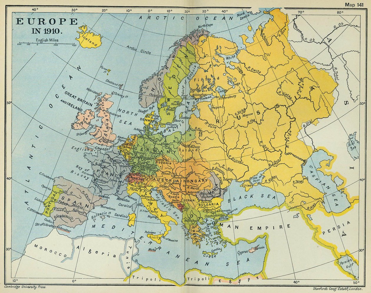 Euroopan kartta vuonna 1910 (väri litho) tekijältä English School