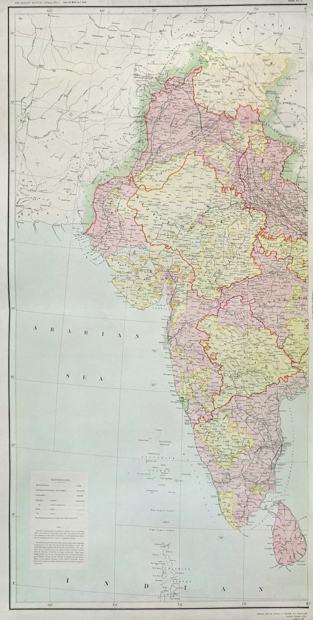 Intian kartta, julkaistu eversti H.R. Thuillier, R.E., Surveyor General of India, 1877 tekijältä English School