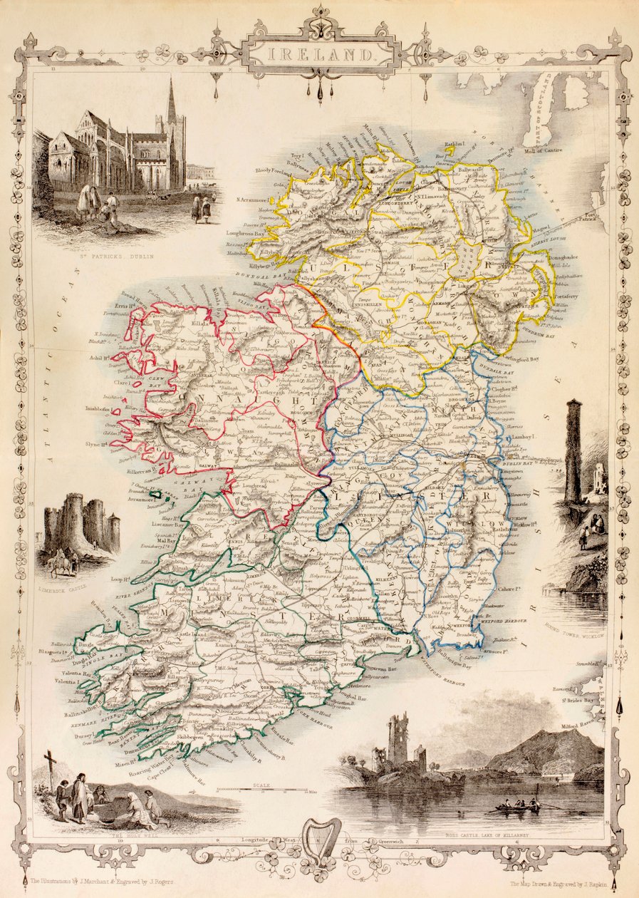 Irlannin kartta Thomas Wrightin julkaisusta "The History of Ireland", julkaistu n. 1854 tekijältä English School