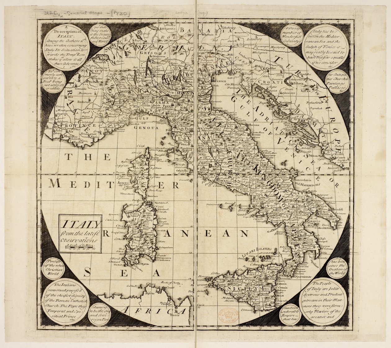 Italian kartta, n. 1730 (kaiverrus) tekijältä English School