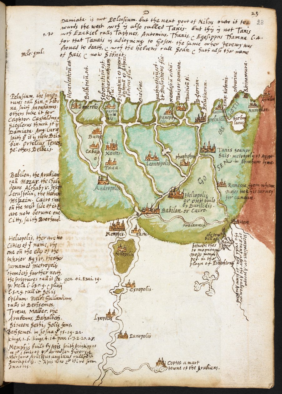Ala-Egyptin kartta, Sir Walter Raleighin (1552-1618) muistikirjasta, n. 1606-08 (kynä ja muste paperille) tekijältä English School