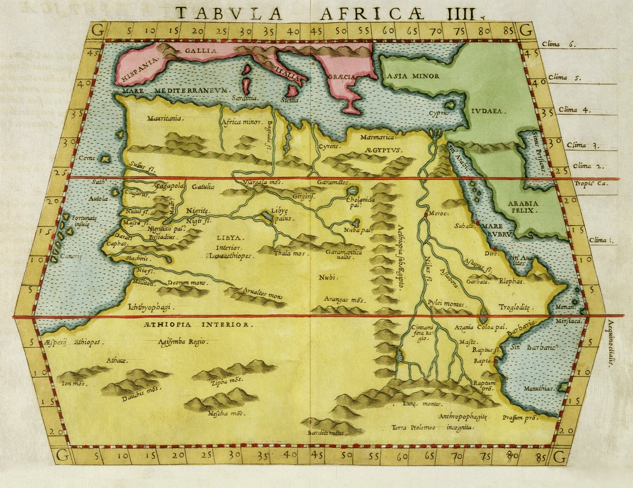 Pohjois-Afrikan kartta, noin 1580-luku tekijältä English School