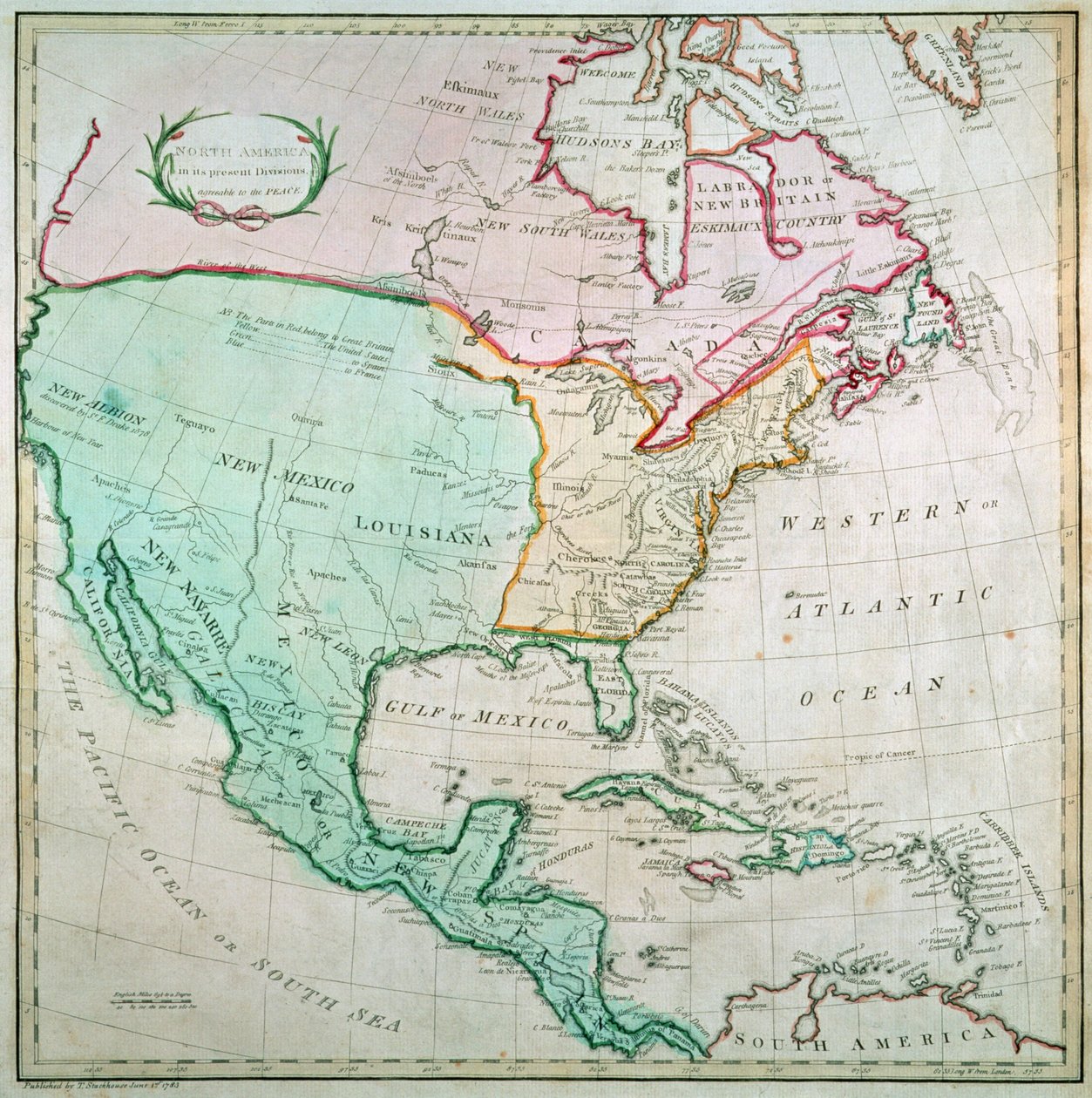 Pohjois-Amerikan kartta, julkaisija T. Stackhouse, 1783 tekijältä English School