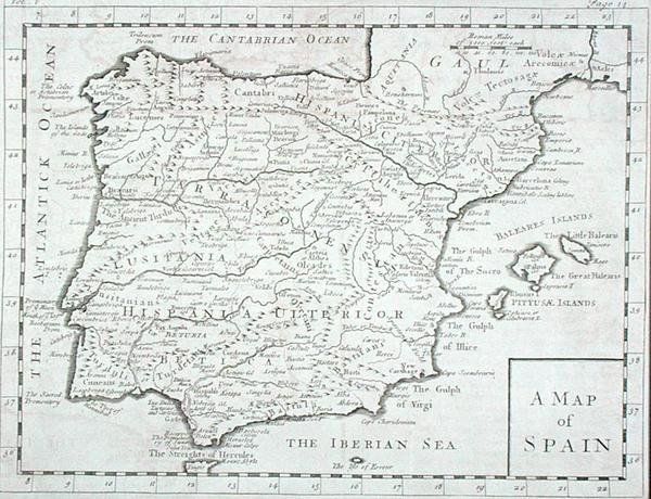 Espanjan ja Portugalin kartta, 1700-luvun loppu (kaiverrus) tekijältä English School