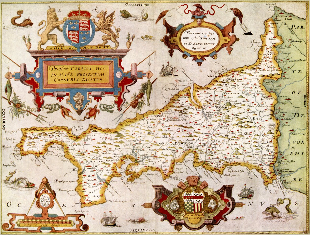 Cornwallin kreivikunnan kartta vuodelta 1576, Saxton