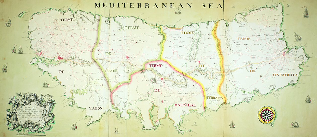 Kartta Minorcan saaresta, noin 1740 tekijältä English School