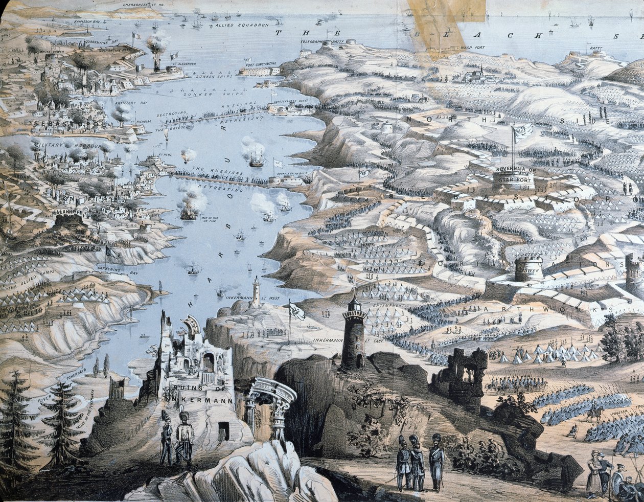 Kartta Sebastopolin piirityksestä, 18. kesäkuuta 1855, 1855 tekijältä English School