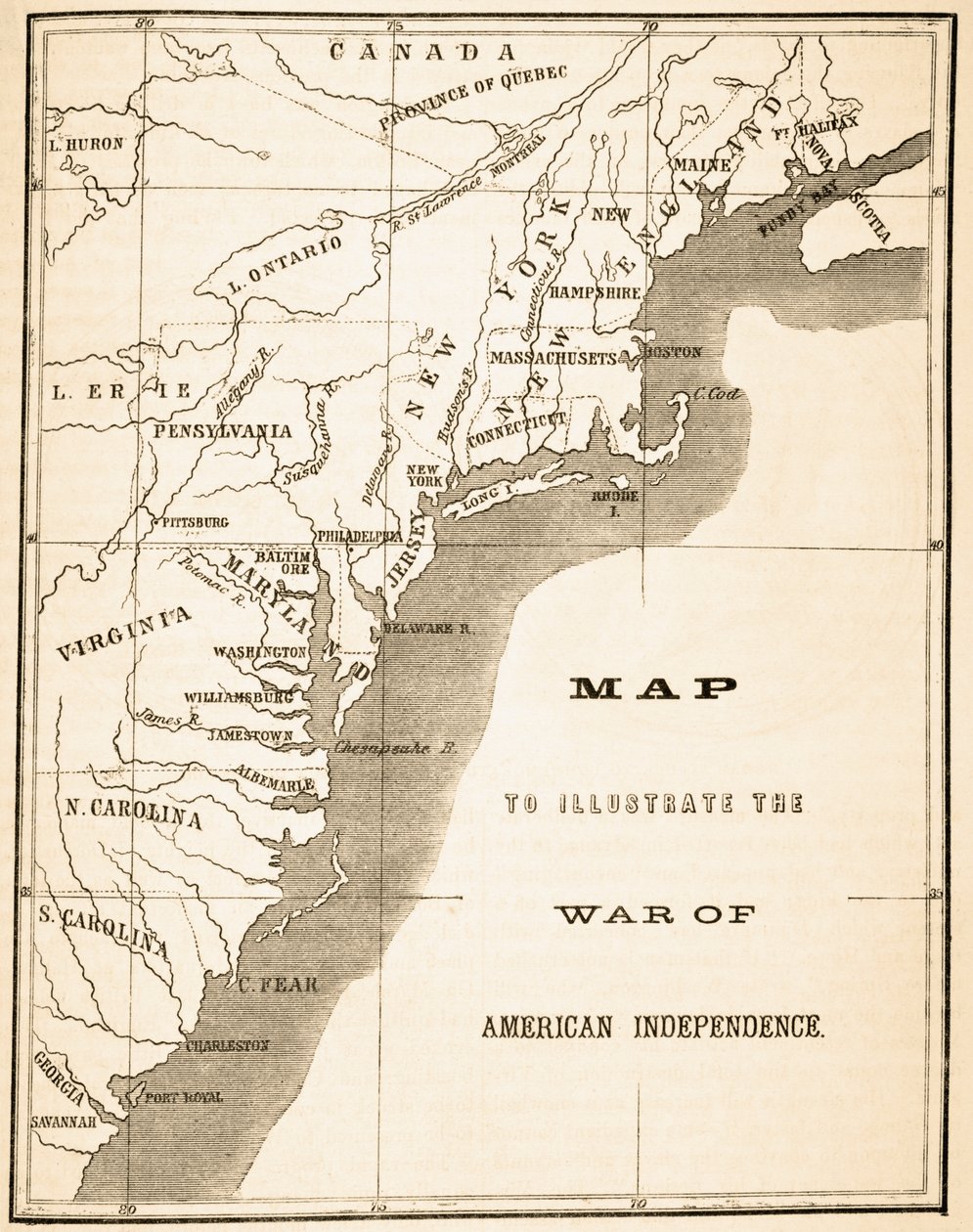 Mapa para ilarawan ang War of American Independence, mula sa 