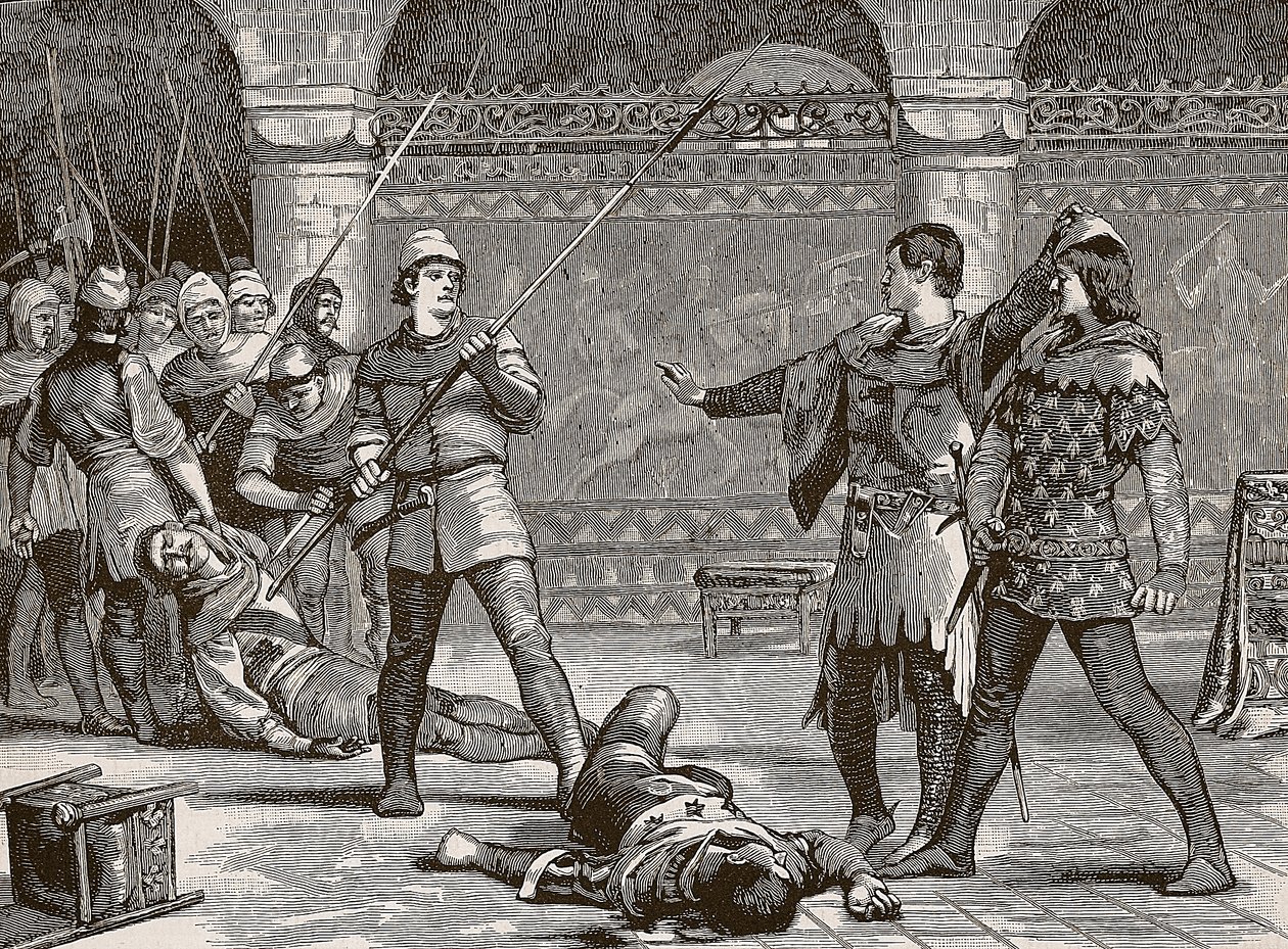 Marcel ja Dauphin of France, kuvitus Cassells Illustrated History of Englandista (seepiakuva) tekijältä English School