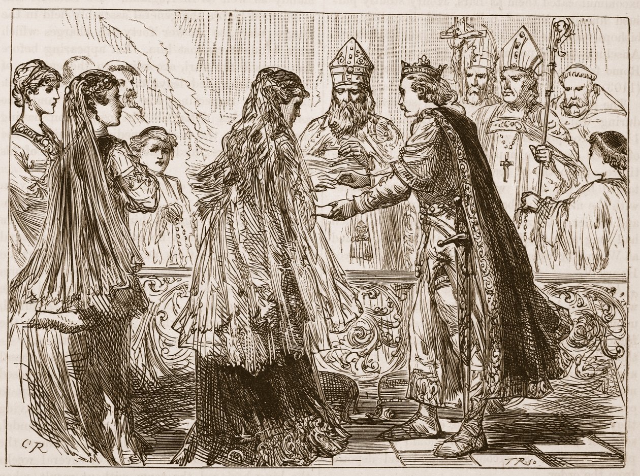 Henry I:n ja Matildan avioliitto, kuvitus Cassells Illustrated History of Englandista (seepiakuva) tekijältä English School