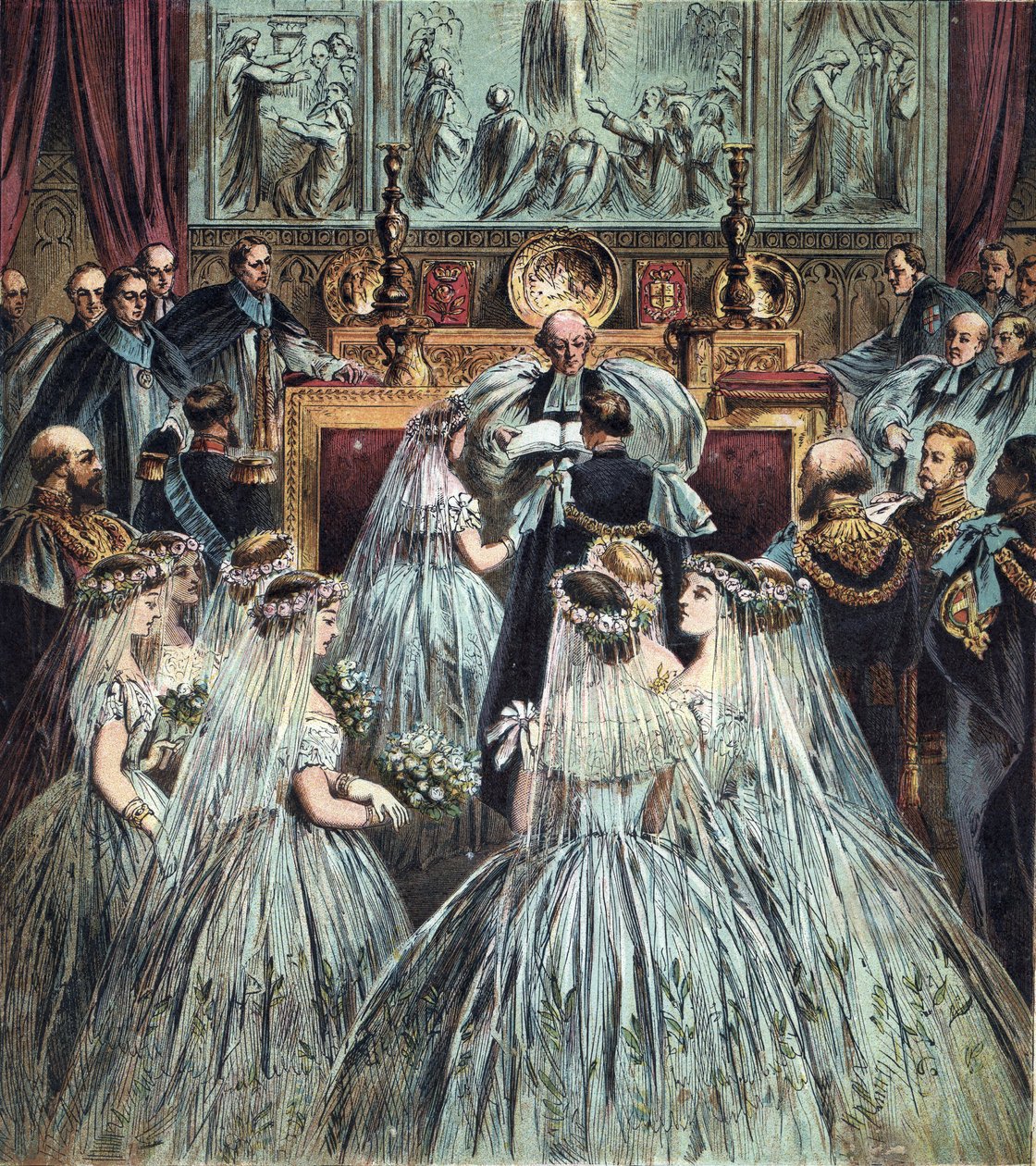 Walesin prinssin (josta tuli Englannin kuningas Edward VII) avioliitto (1841-1910) Tanskan Alexandran kanssa (Alexandra Caroline Marie Charlotte Louise Julie Schleswig-Holstein-Sonderburg-Glucksbourgista (Schleswig Holstein Sonderburg Glucksbourg) (18444-1 tekijältä English School