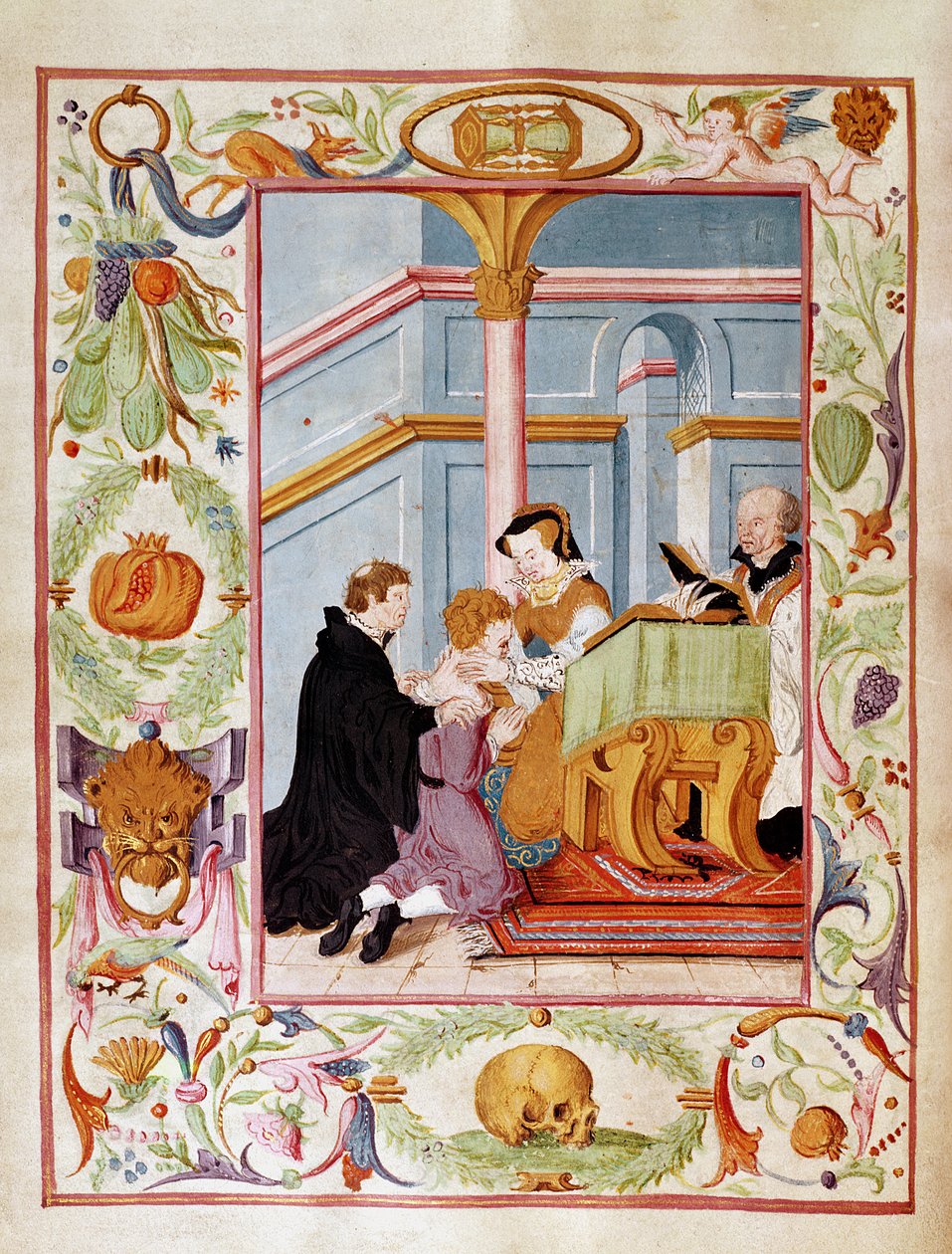 Mary Tudor (1516-58) Curing the Kings Evil (wc paperilla) tekijältä English School