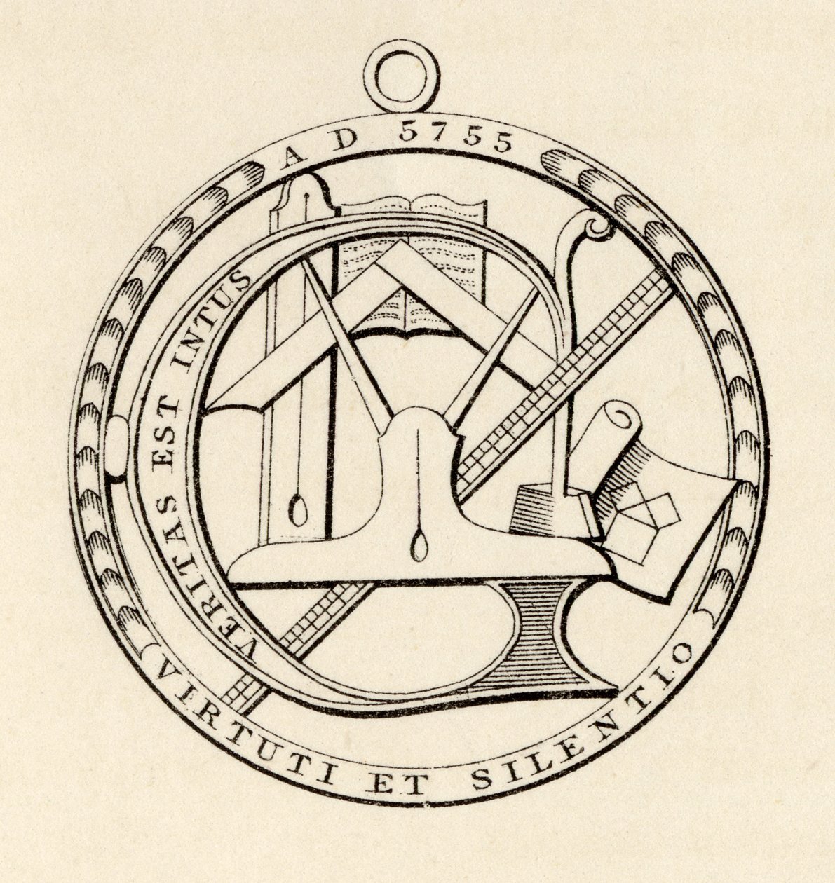 Vapaamuurarien sinetti, julkaisusta "The History of Freemasonry, osa III", julkaisija Thomas C. Jack, Lontoo, 1883 tekijältä English School