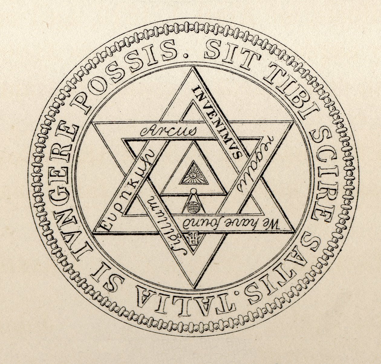 Lontoon suurkapitulin vapaamuurarien sinetti julkaisusta "The History of Freemasonry, osa II", julkaisija Thomas C. Jack, Lontoo, 1883 tekijältä English School