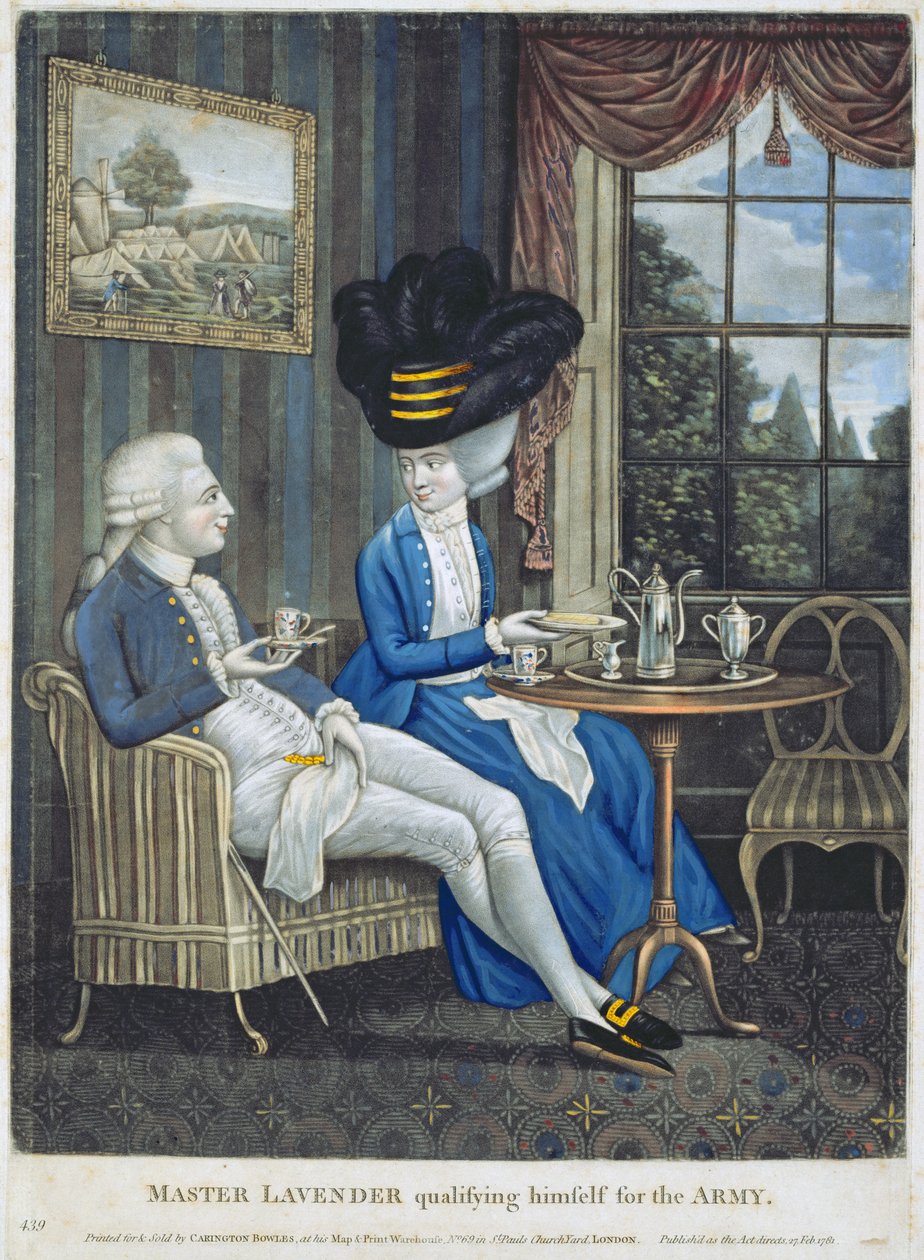 Mestari Lavender karsiutuu armeijaan, pubi. kirjoittanut Carington Bowles (fl.1744-93), 1781 (mezzotint-kaiverrus) tekijältä English School