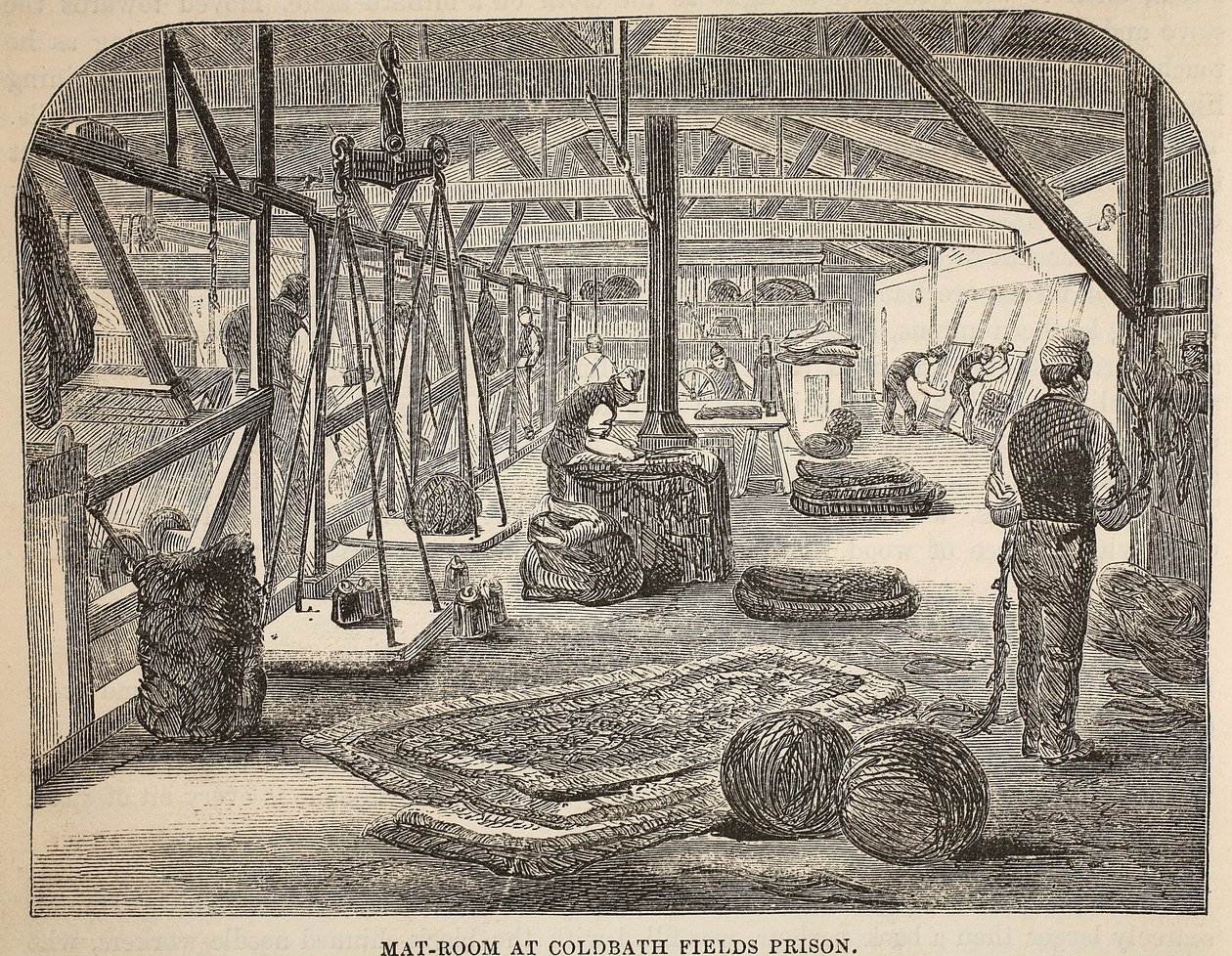 Mat-huone Coldbath Fields Prisonissa, kuvitus Lontoon rikosvankiloista ja Henry Mayhew