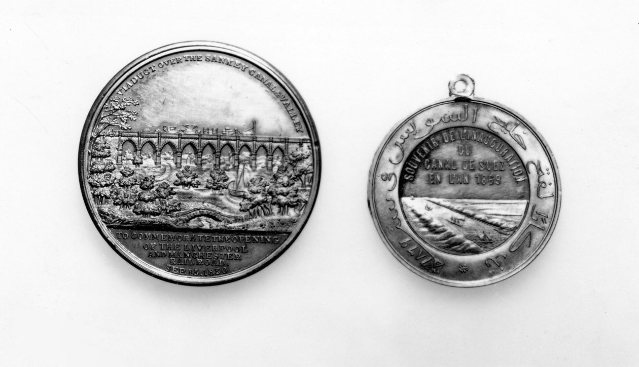 Medaljonki Liverpoolin ja Manchesterin rautatien avaamisen muistoksi, 1830 (metallityöt) tekijältä English School