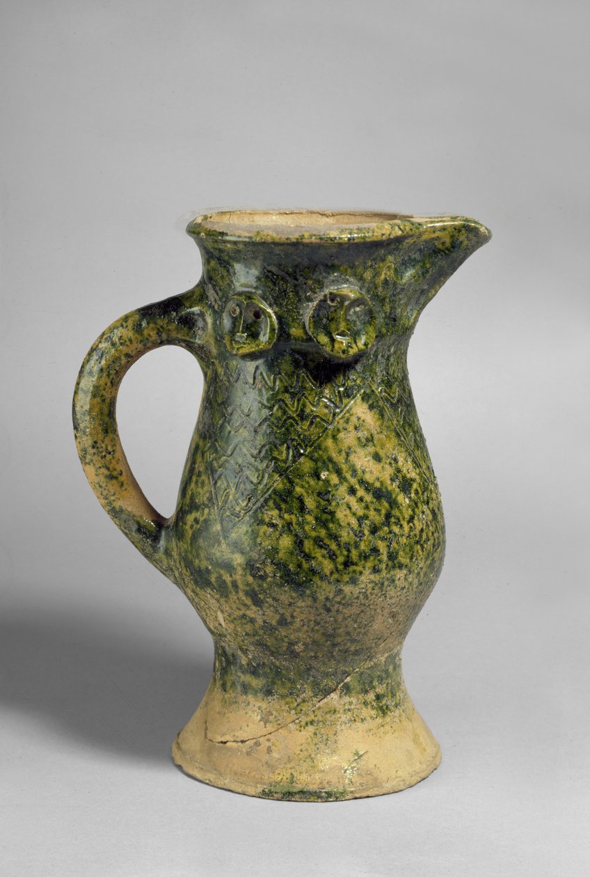Keskiaikainen Parrot Beaked Jug, Oxfordshire (lasitettu keramiikka) tekijältä English School