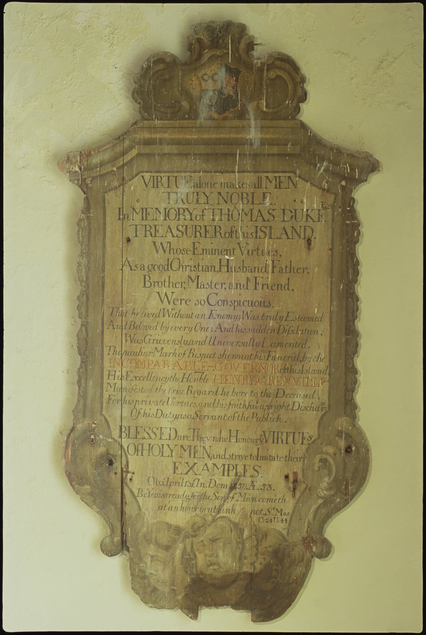 Thomas Duken muistomerkki, 1750 (maalattu puu) tekijältä English School