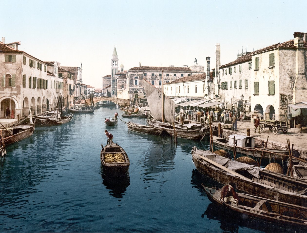 Fish Market, Chioggia (käsinvärillinen kuva) tekijältä English School