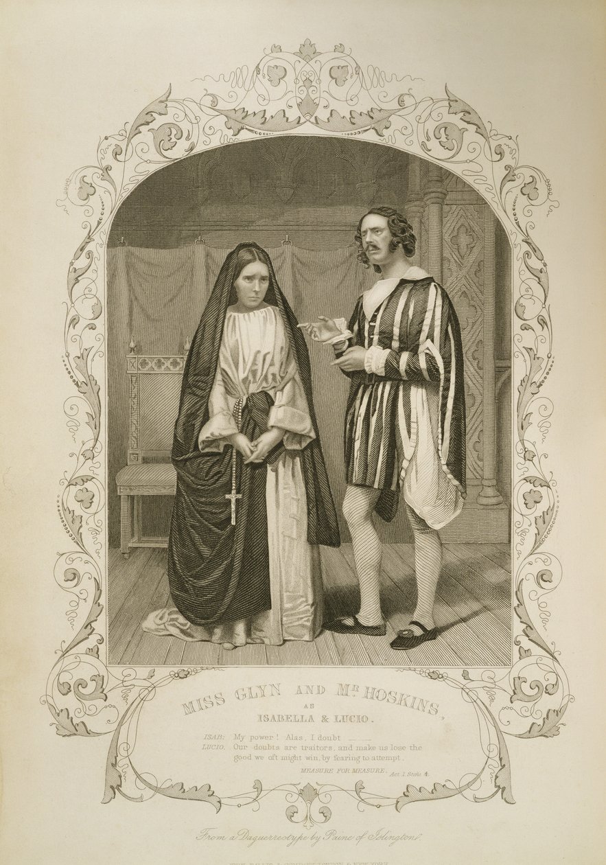 Miss Glyn Isabellana ja herra Hoskins Luciona, I näytöksen kohtaus 4, Measure for Measure, William Shakespeare (1564-1616) Paine of Islingtonin daguerrotypiasta tekijältä English School