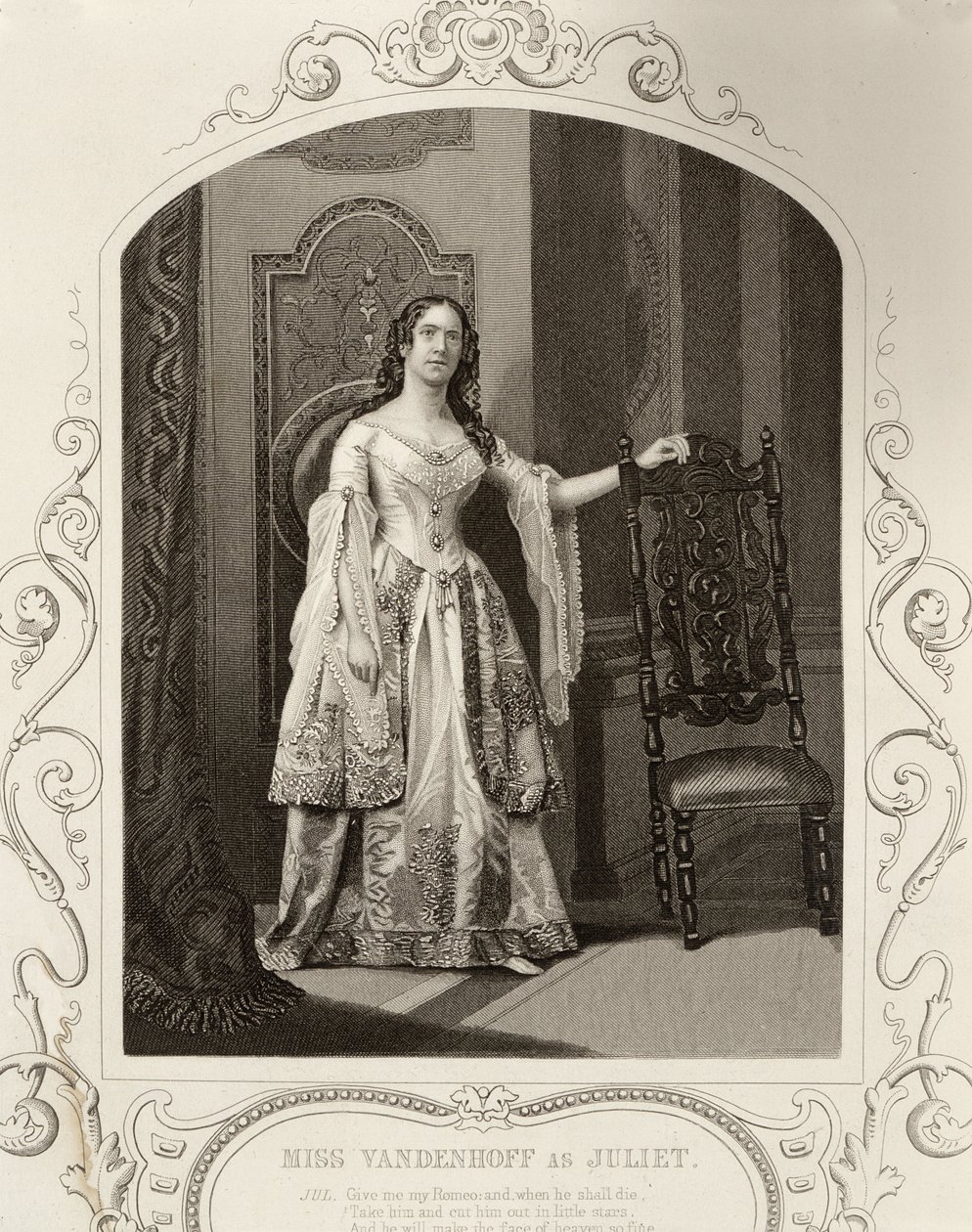 Neiti Vandenhoff Julietta, Romeo ja Julia, III näytös, kohtaus 1, dagerrotypiasta, pubista. Kirjailija: John Tallis & Co. tekijältä English School