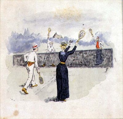 Mixed Doubles (akvarelli, kynä ja muste paperille) tekijältä English School