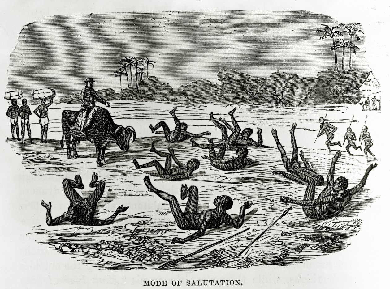 Tervehdysmuoto, kuvitus William H.G. Kingstonen romaanista "Great African Travellers, from Mungo Park to Livingstone and Stanley", joka julkaistiin ensimmäisen kerran vuonna 1874 tekijältä English School