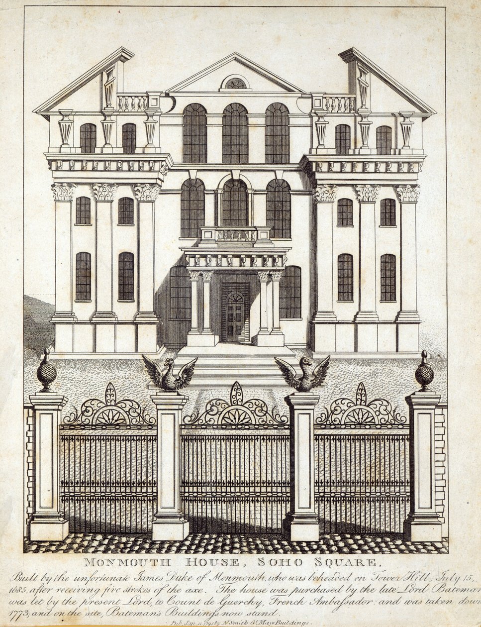 Monmouth House, Soho Square, julkaisija N. Smith, Gt Mays Buildings, 11. tammikuuta 1791 tekijältä English School