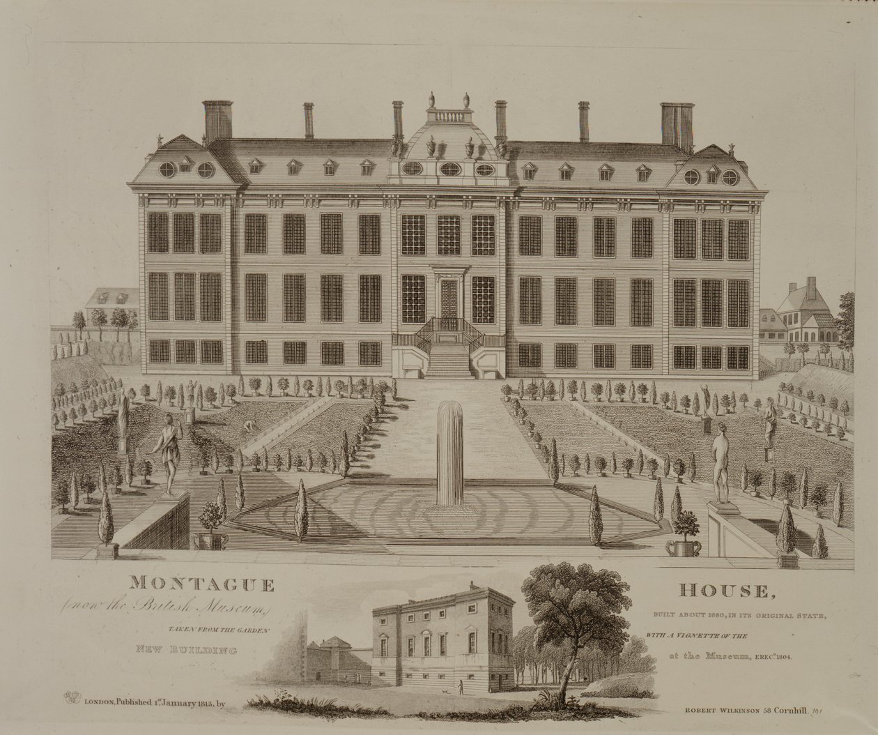 Montague House, nykyinen British Museum, 1813 tekijältä English School