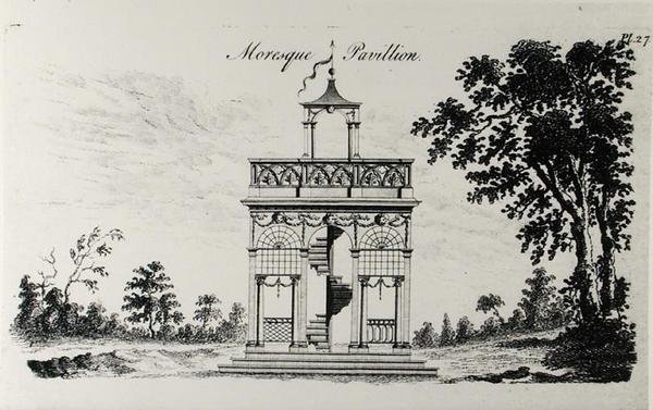 Maurien paviljonki, William Wrighten "Grotesque Architecture, or Rural Amusement", julkaistu 1767 (kaiverrus) (m/w kuva) tekijältä English School