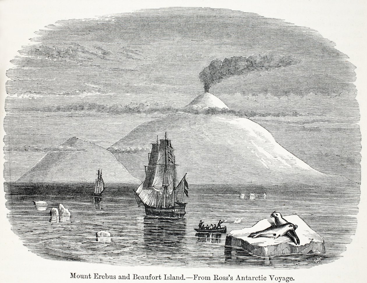 Erebus-vuori ja Beaufort-saari Rosss Antarktic Voyagesta tekijältä English School