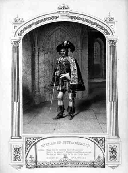 Mr Charles Pitt Glosterin roolissa, V näytös VI kohtaus, William Shakespearen (1564-1616) Henry VI:ssa (osa 3), kaiverrettu Thomas Sherratt (fl.1860-80) Painen daguerrotypiasta (kaiverrus) tekijältä English School