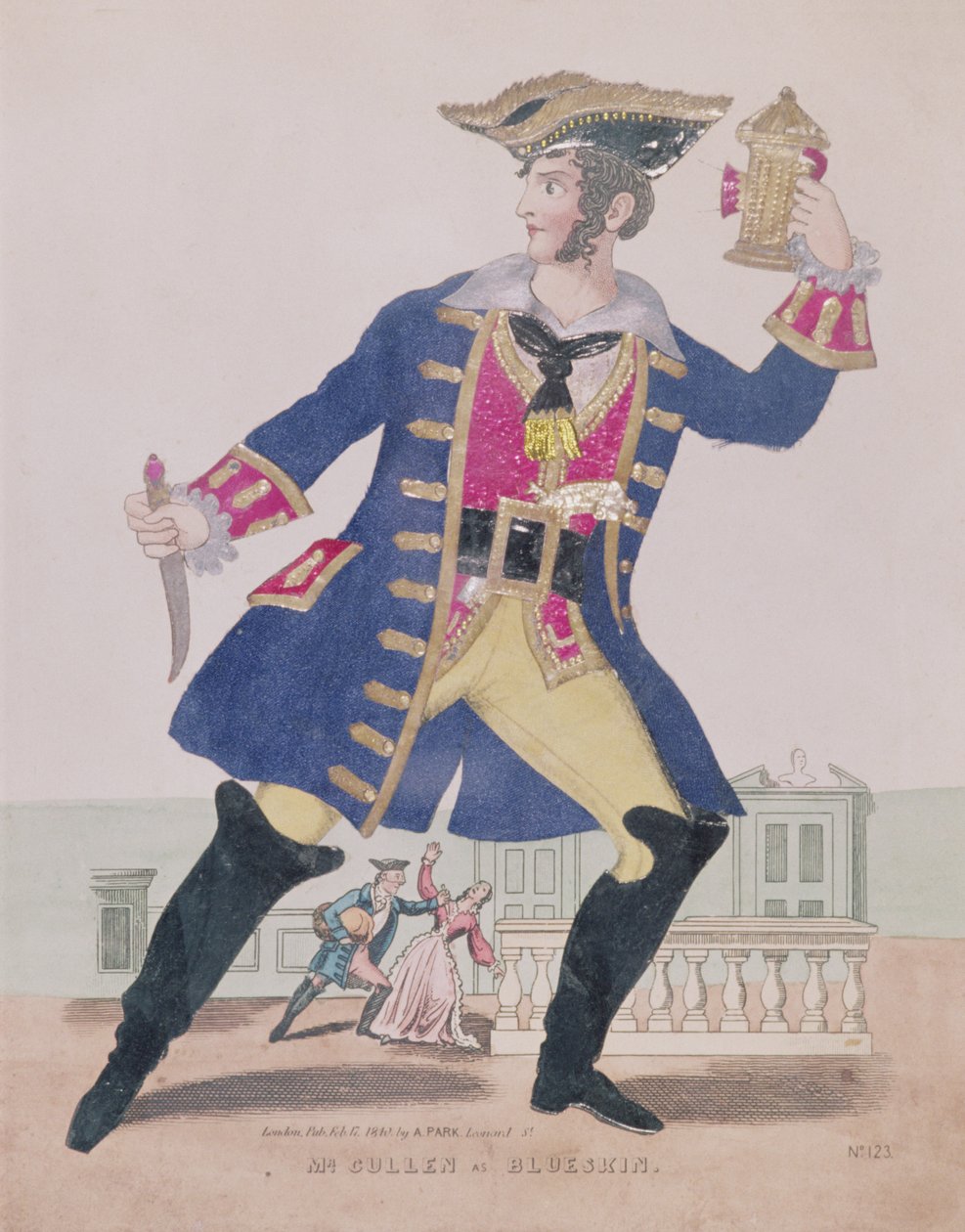 Mr. Cullen roolissa Blueskin (Siniparta), pub. 1810 (kaiverrus ja kollaasi) tekijältä English School