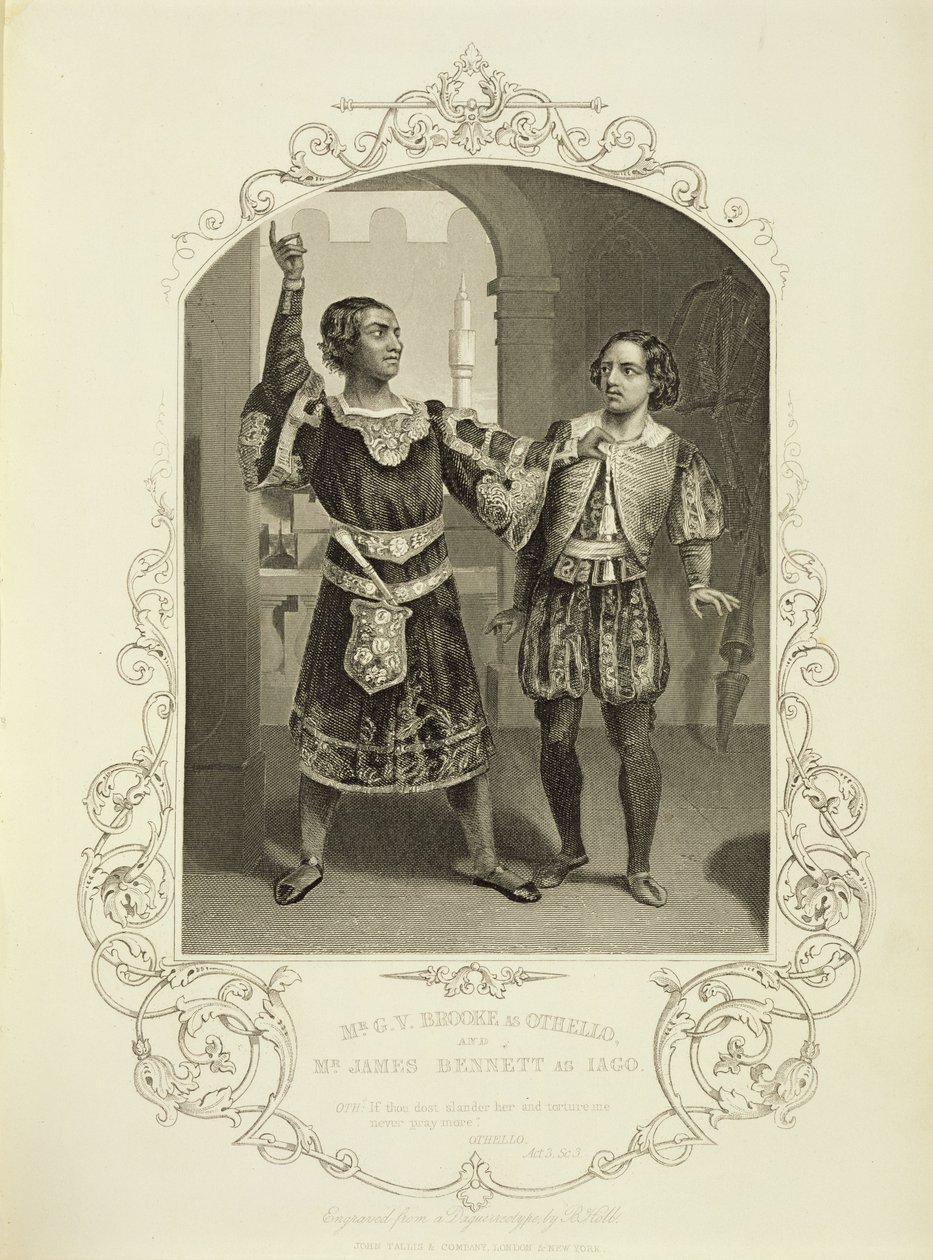 Mr G. V. Brooke Othellona ja James Bennett Iagona, näytös III kohtaus 3, William Shakespearen (1564-1616) Othellossa tekijältä English School