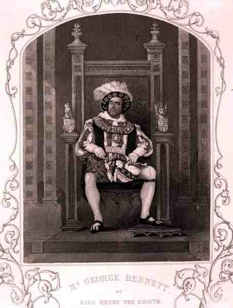 Herra George Bennett kuninkaana Henrik Kahdeksantena, William Shakespearen (1564-1616) näytelmässä (kaiverrus) tekijältä English School