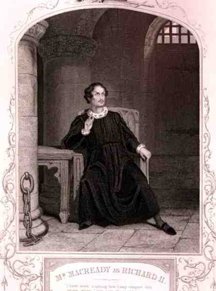 Mr Macready Richard II:na, näytös V, kohtaus 5, William Shakespearen (1564-1616) näytelmässä J. Rogersin kaiverrus (kaiverrus) tekijältä English School