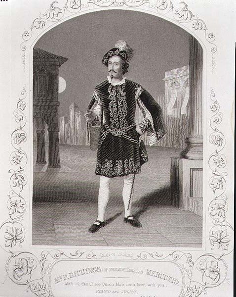 Mr P. Ritchings (Philadelphiasta) Mercutiona, Romeo ja Julia -elokuvan I kohtaus 4, dagerrotypiasta, pubista. Kirjailija: John Tallis & Co. (litho) tekijältä English School