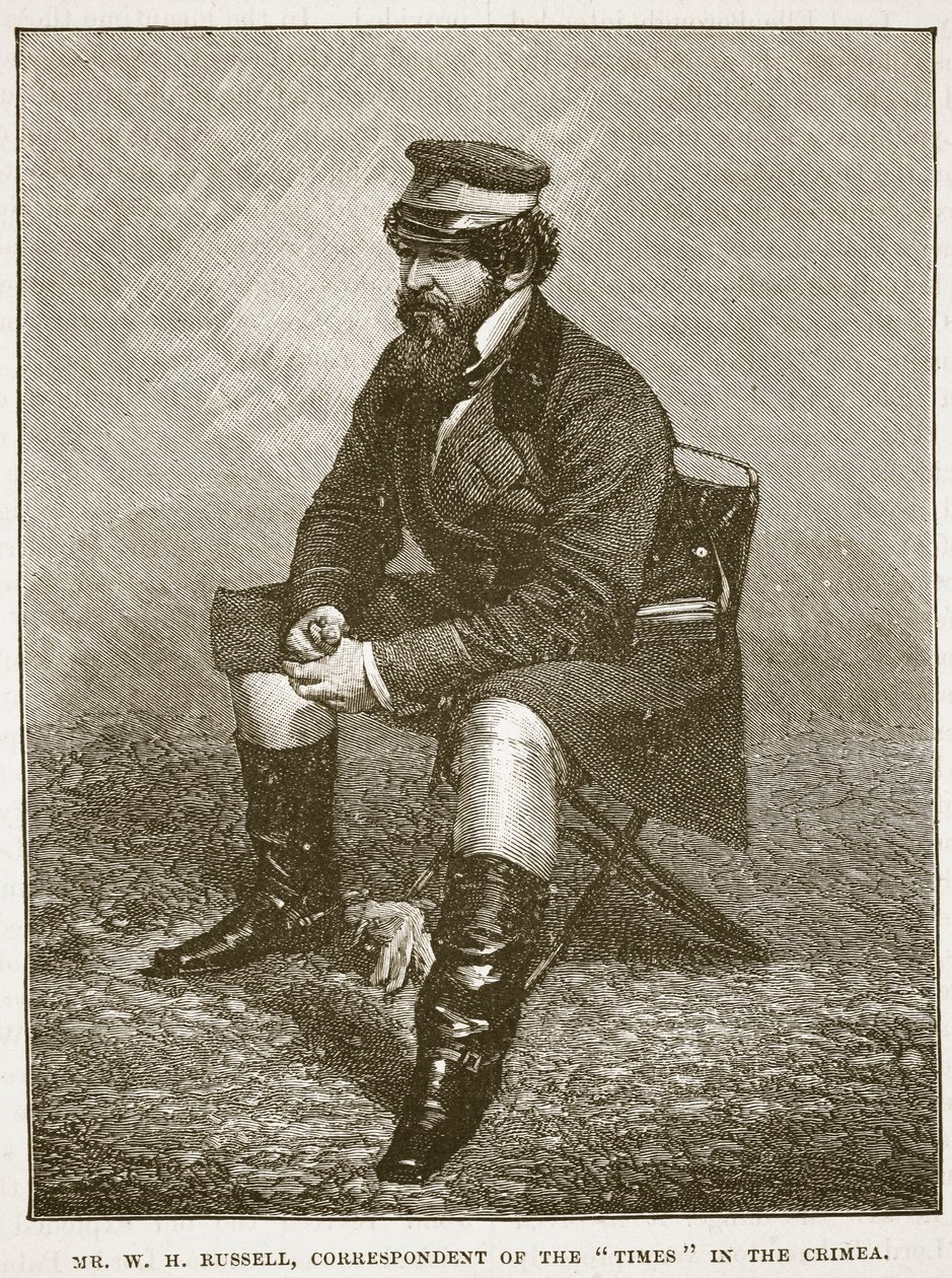 Mr W H Russell, Timesin kirjeenvaihtaja Krimillä, kuvitus Cassells Illustrated History of Englandista (seepiakuva) tekijältä English School
