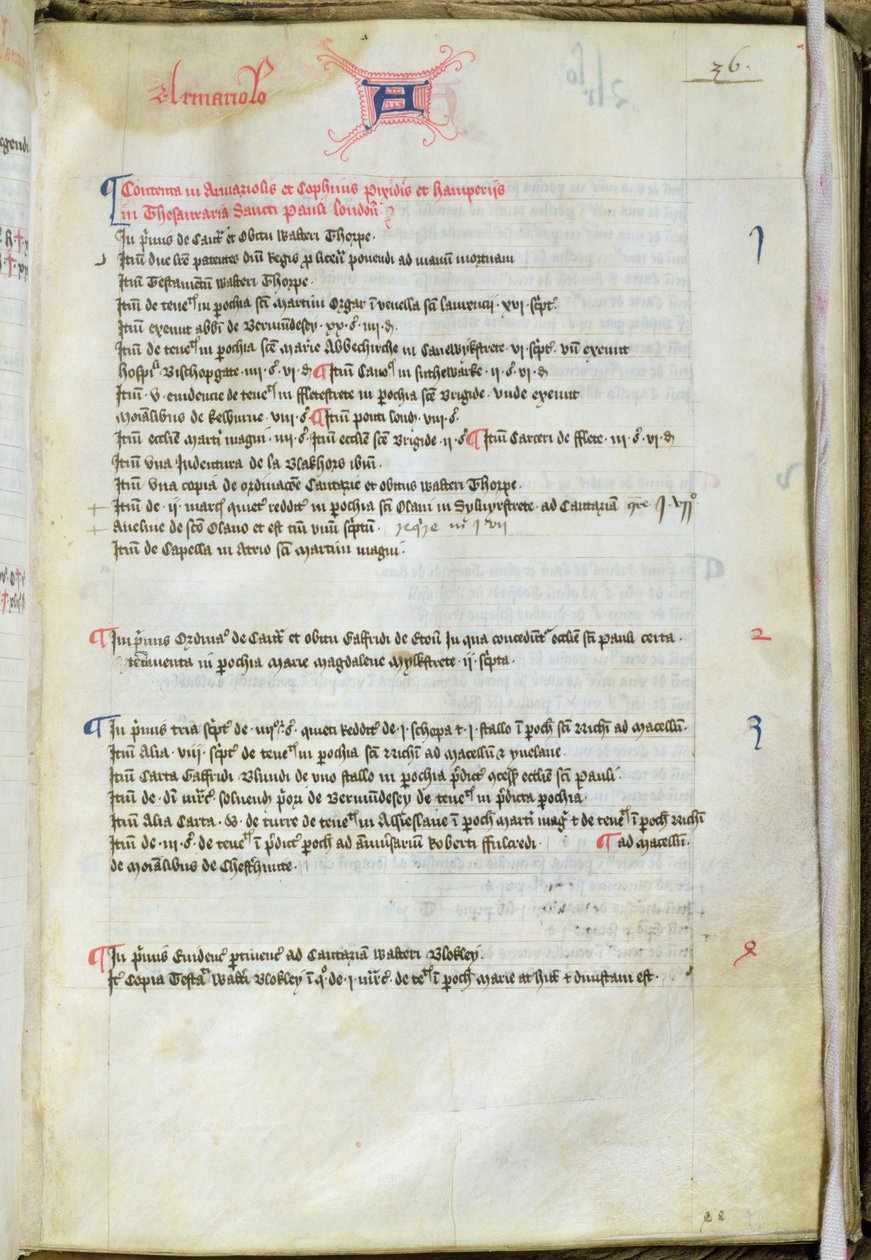 Ms.25511 fol.36r Dean Lyseuxsin inventaario, St. Pauls Cathedral, 1440 tekijältä English School