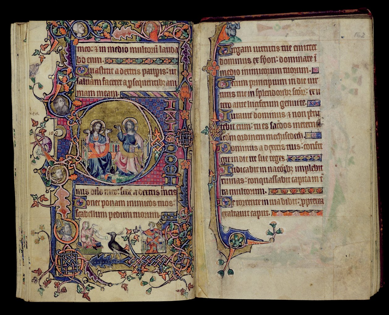 Ms 1-2005, ff.161v-162r: The Father and Son, historiankirjoitettu alku D Macclesfield Psalterista, Use of Sarum, East Anglia, n. 1330 tekijältä English School