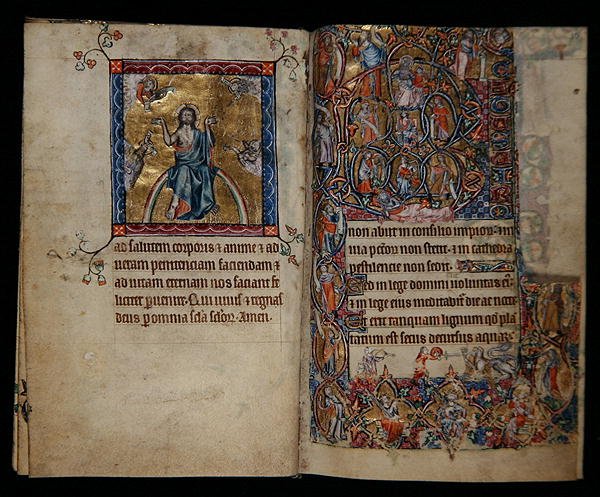Ms 1-2005, ff.8v-9r: Kristus tuomiossa ja Jessen puu, Macclesfield Psalter, Use of Sarum, East Anglia, n. 1330 (vellum) tekijältä English School