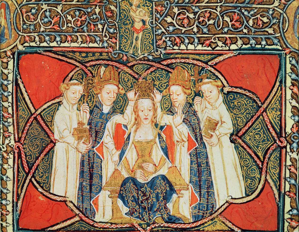 Ms 197 f.19v Kuningattaren kruunaus, Liber Regalisilta tekijältä English School